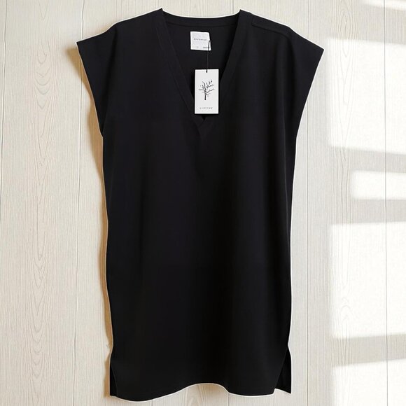 Anthropologie SUNDAYS Black V-Neck Mini T-Shirt Dress 2 NWT - Picture 3 of 8
